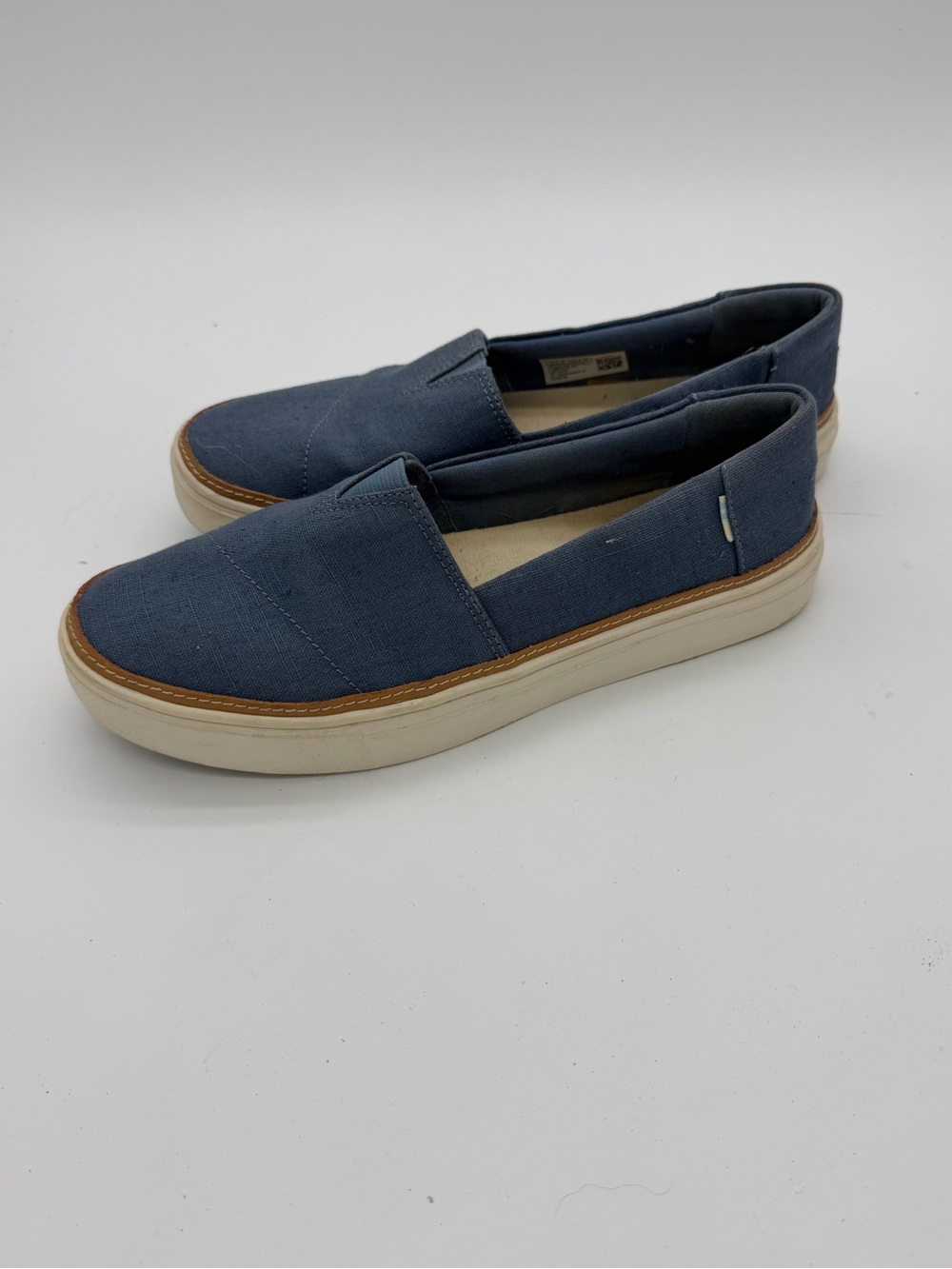 Toms Men's Slip-On Canvas Loafers in Blue with Tan Trim